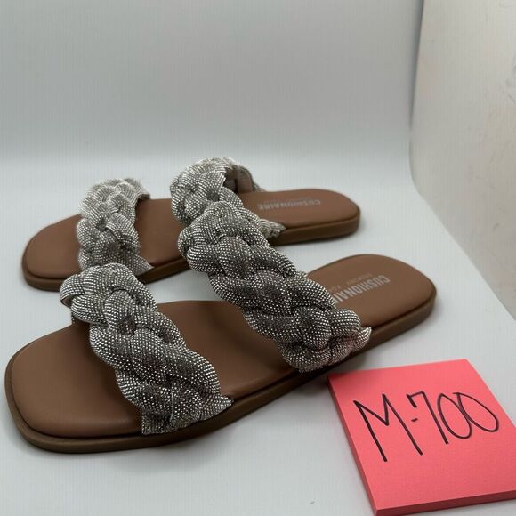 CUSHIONAIRE Women's rhinestone braided slide sandal +Memory Foam 7 SILVER - Picture 3 of 6